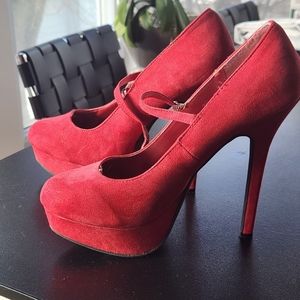 Red suede diva lounge mary Jane 4inch pumps size 8